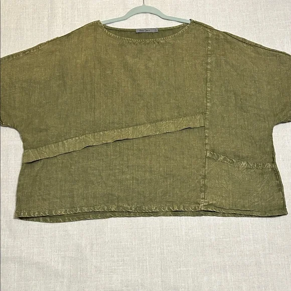 Beau Jours Top Women’s XL Olive Green Linen Lagenlook Boxy Beach - Picture 13 of 14